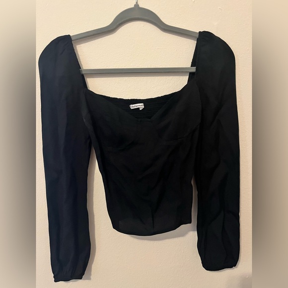 Reformation Black Bustier Long Sleeve Top Smocked Back Size 0 - Picture 2 of 6